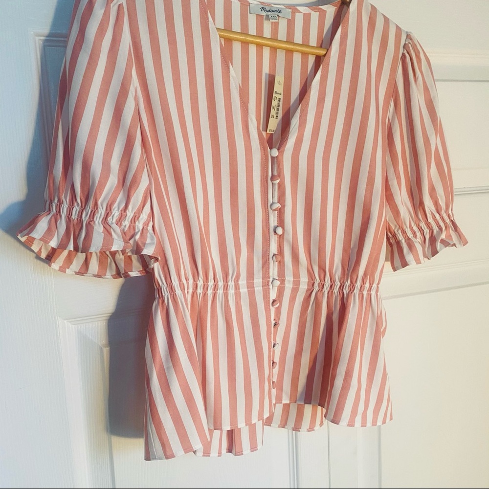 Madewell coral V-neck Peplum Popover Top - Picture 4 of 5